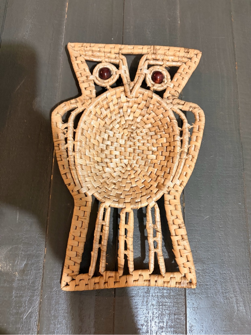 Handwoven Natural Wicker Owl Wall Accent
